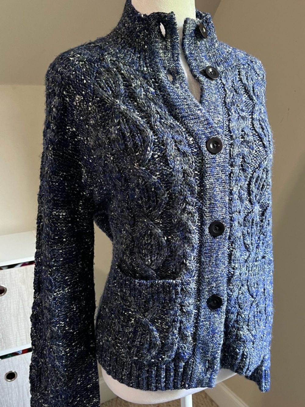 Talbots Chunky Cable Knit Blue Women's Cardigan Sweater